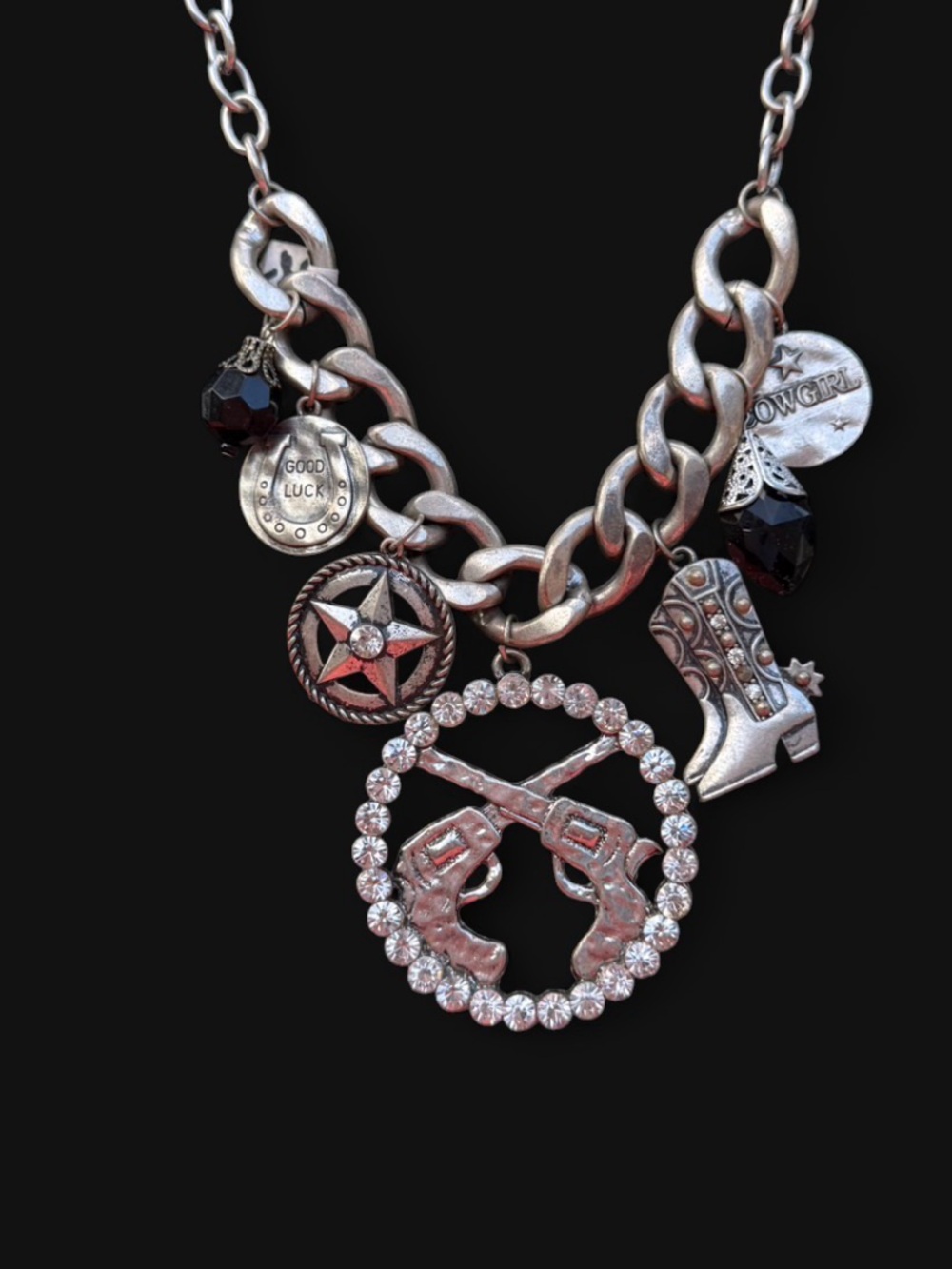 Cowgirl Charm Statement Necklace in Silver with Clear Crystals
